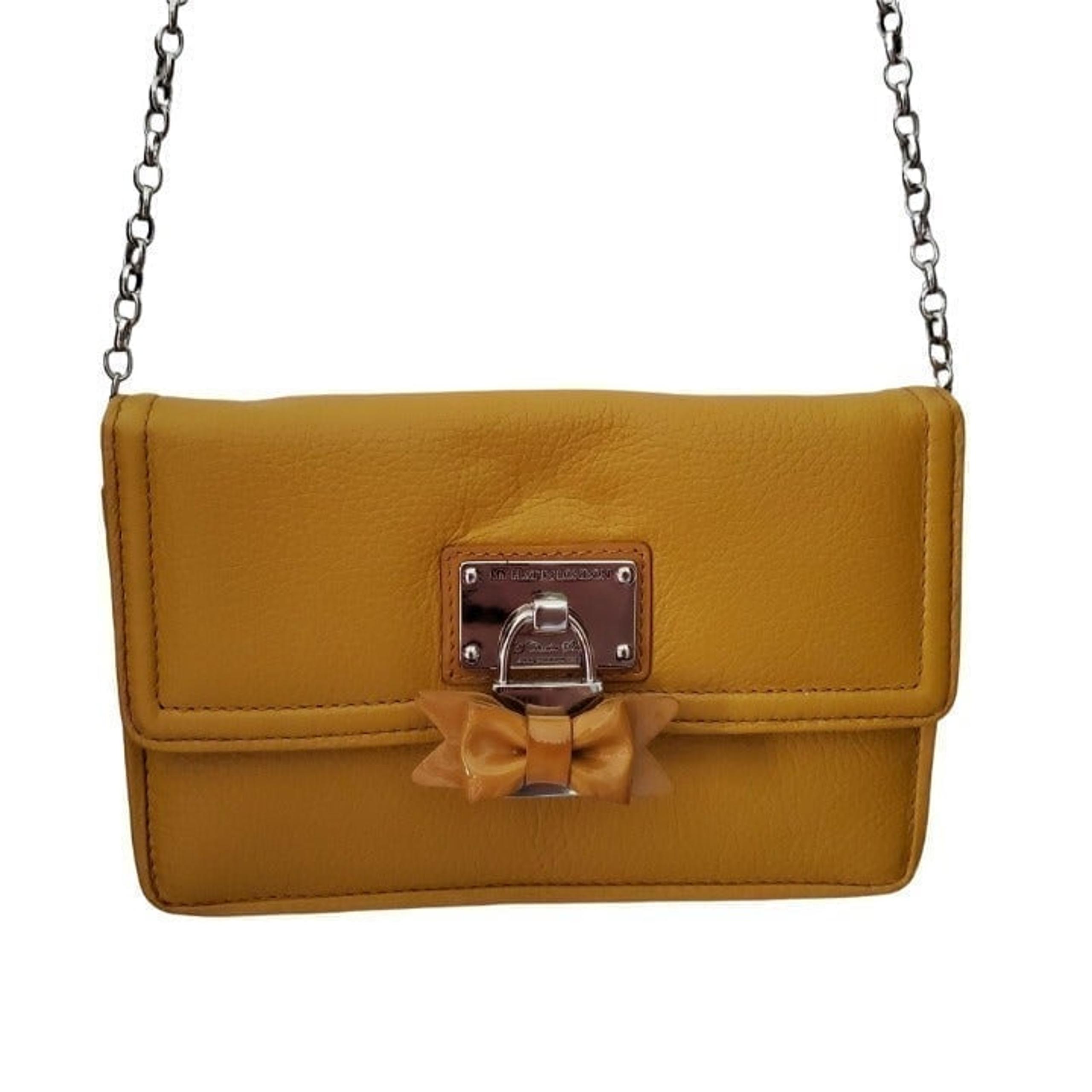 My Flat in London Small Mustard Yellow Leather Crossbody Clutch Purse