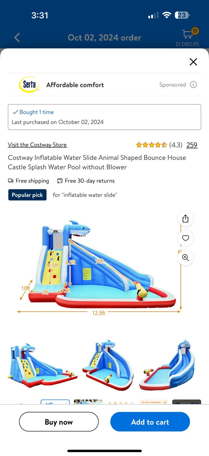 Inflatable waterslide with 750w blower