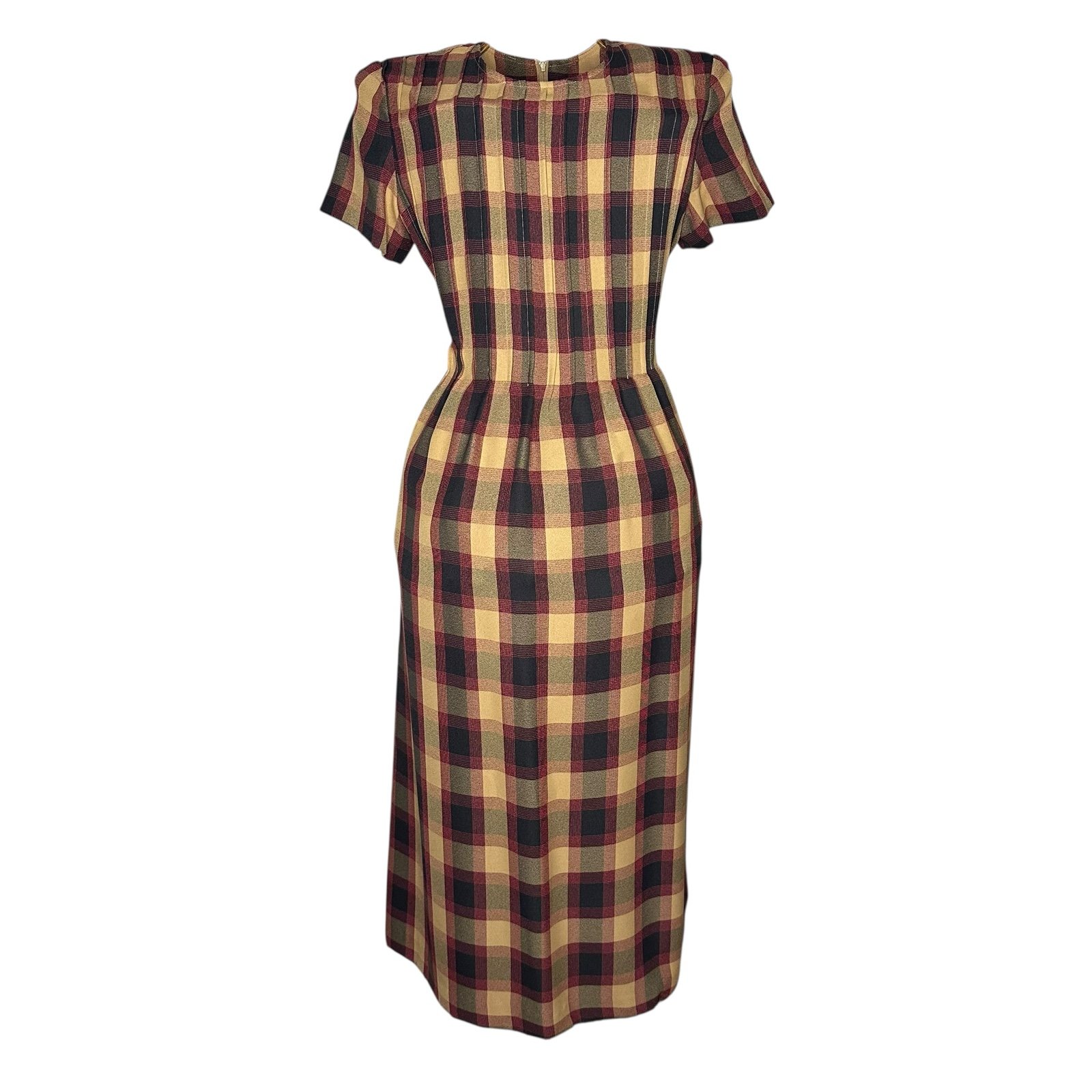 Positive Attitude Vintage Plaid Women's Pleated Tie Back Midi Dress Women’s Sz 8