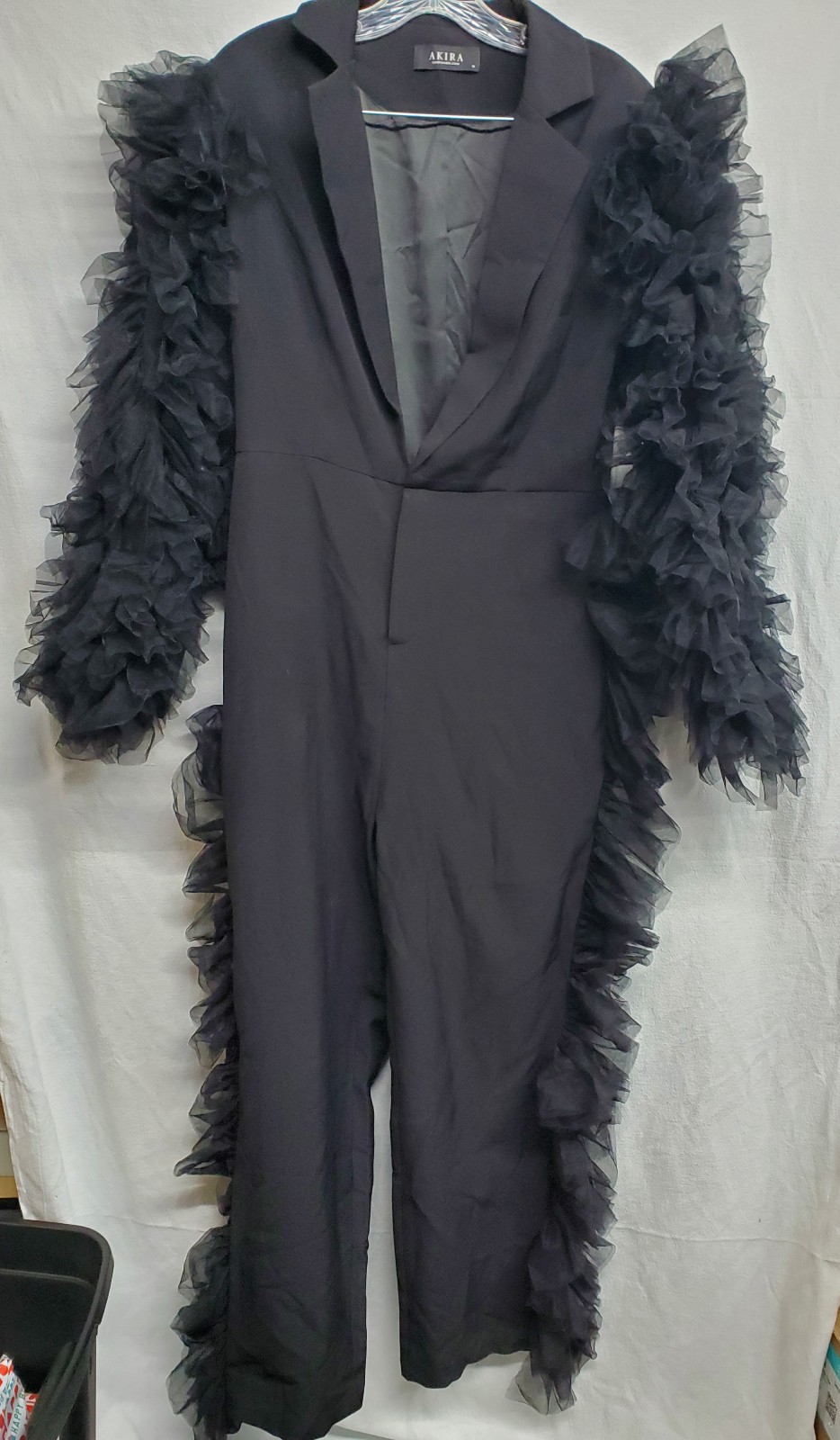 Akira Full Body Jumpsuit Womens Med Black Full Ruffles