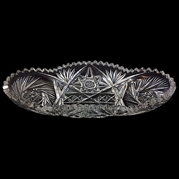 American Brilliant Period Glass Celery Dish Relish Pinwheel Hobstar Pattern