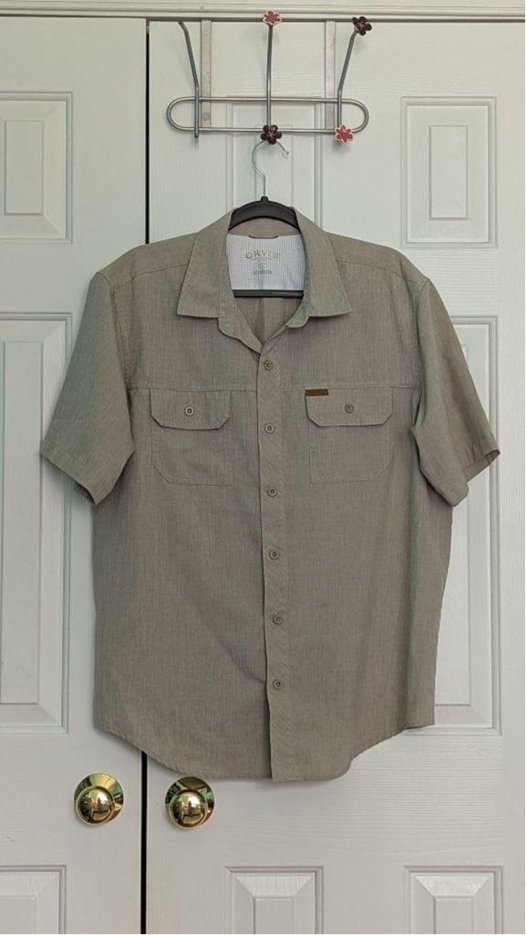 Men's Orvis Short Sleeve Button Down Shirt Beige Size Large