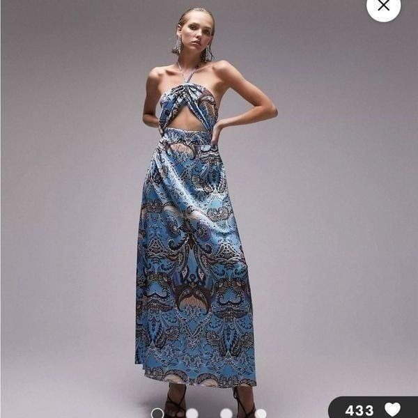 Topshop Petite paisley cut out halter maxi dress in multi