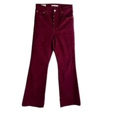 Levi's Ribcage Flare Corduroy Button Fly Jeans Burgundy Size 27