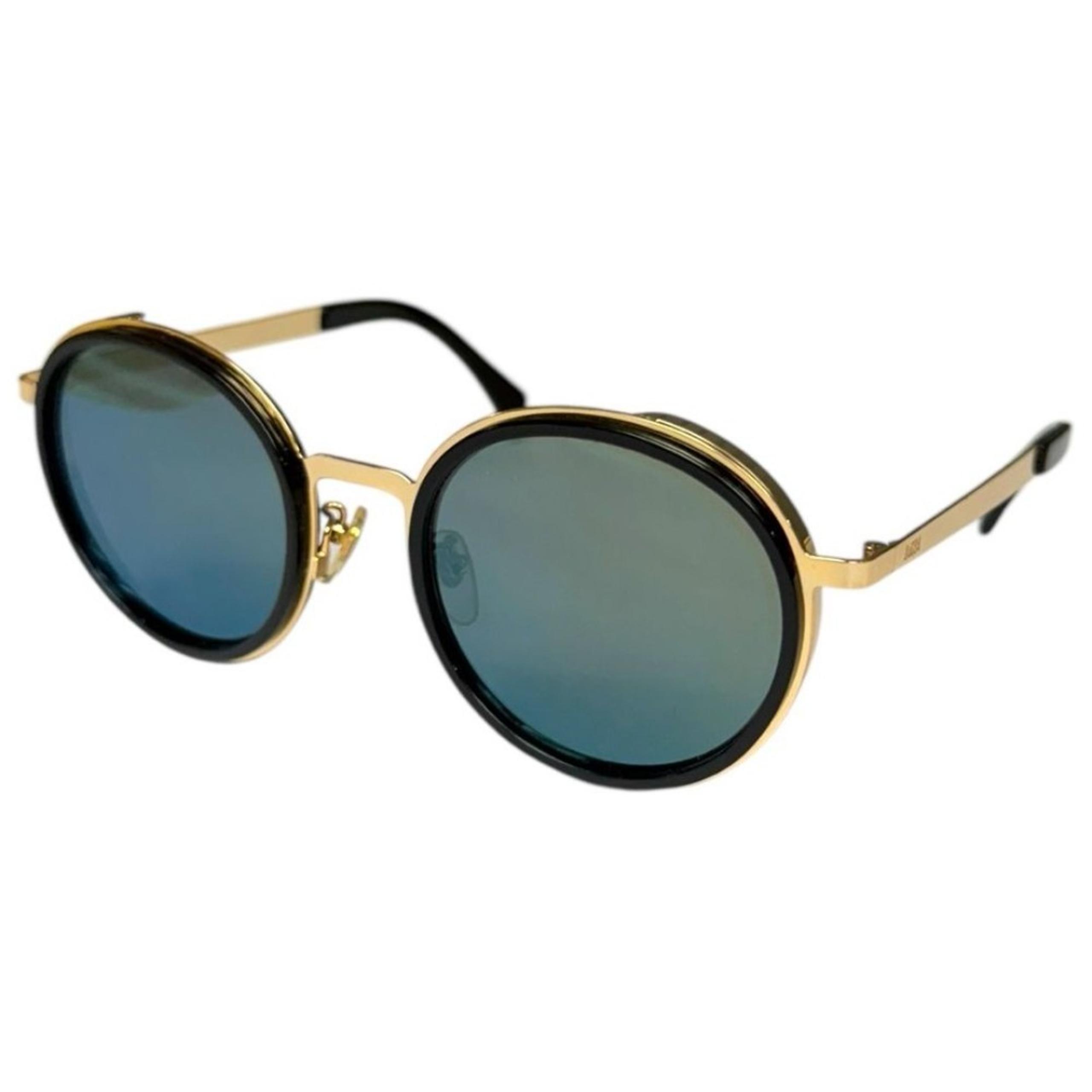 MCM MCM115SK Men's Round Sunglasses Gold Black Frame 55mm Blue Mirror Interior