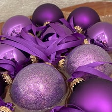 Set Of 12 Vintage KREBS Elegant Glass Purple 2.5” Glass Ball Christmas Ornament