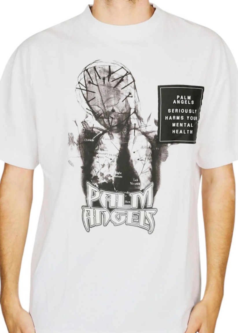Palm Angels Printed T Shirt Madonna White/Black Mens Large L Street Wear Gothic