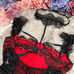 Sexy Red Lace Teddy with Black Lace Overlay Lingerie