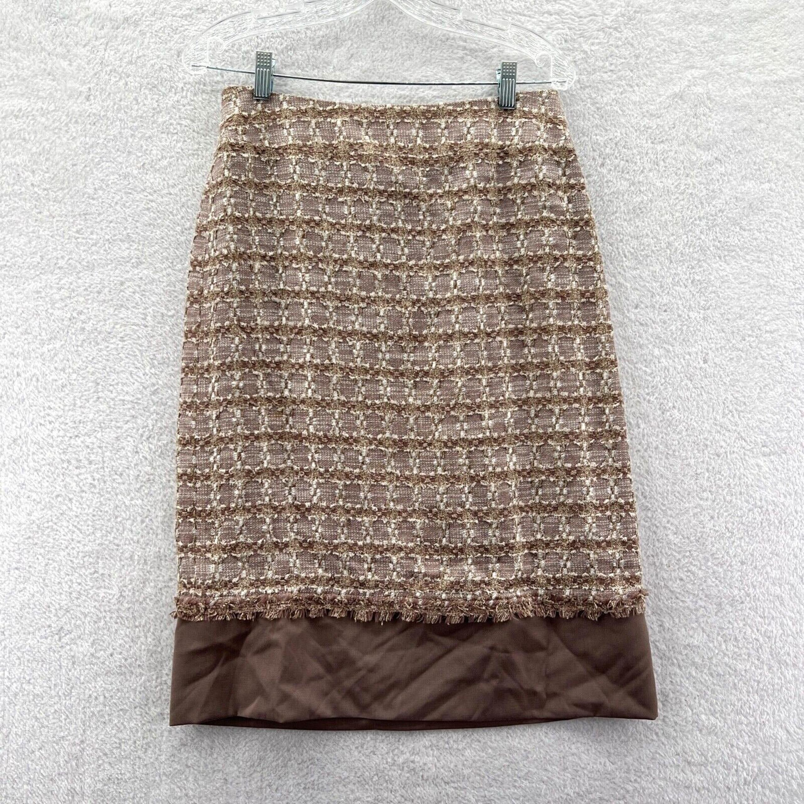 Vintage Albert Nipon Pencil Skirt Womens 6P Beige 28x26 Suit Midi Zipper Silk 6
