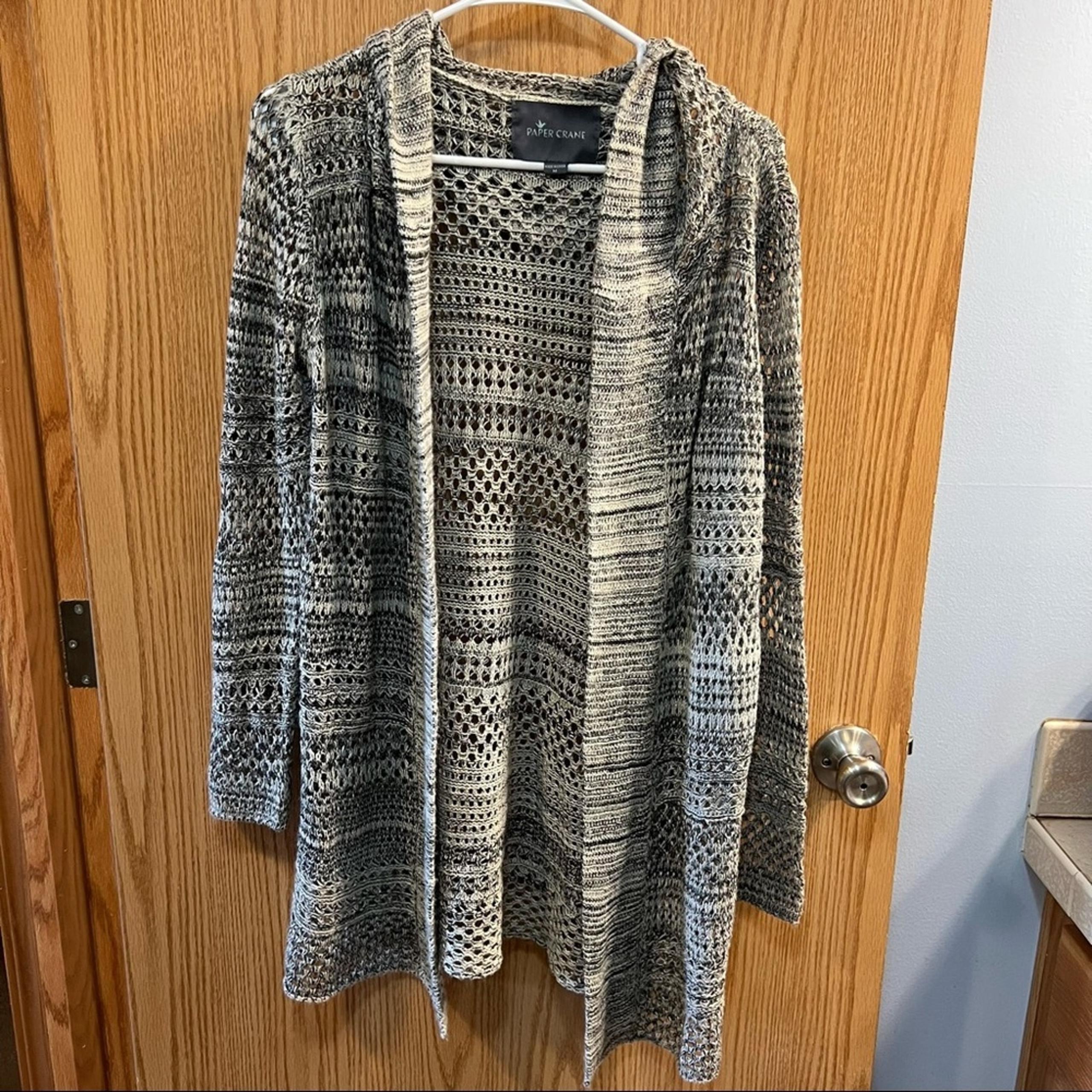 Paper Crane Longline Open Front Hooded Cardigan Sweater Size Medium