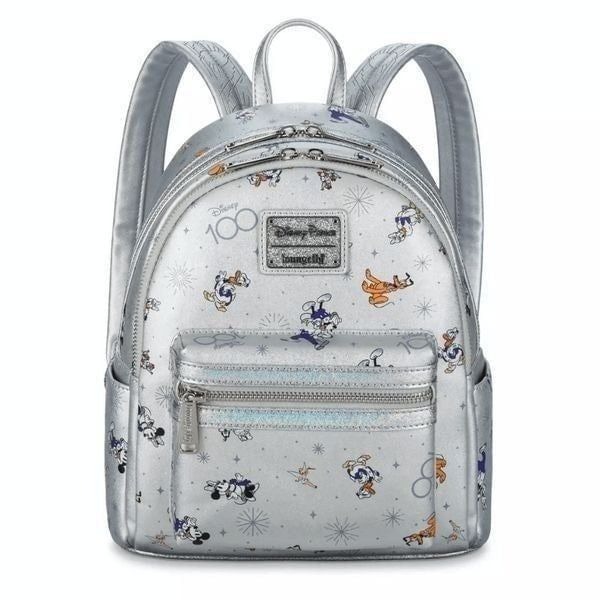 Loungefly Mickey Mouse and Friends Disney100 Silver Loungefly Mini Backpack