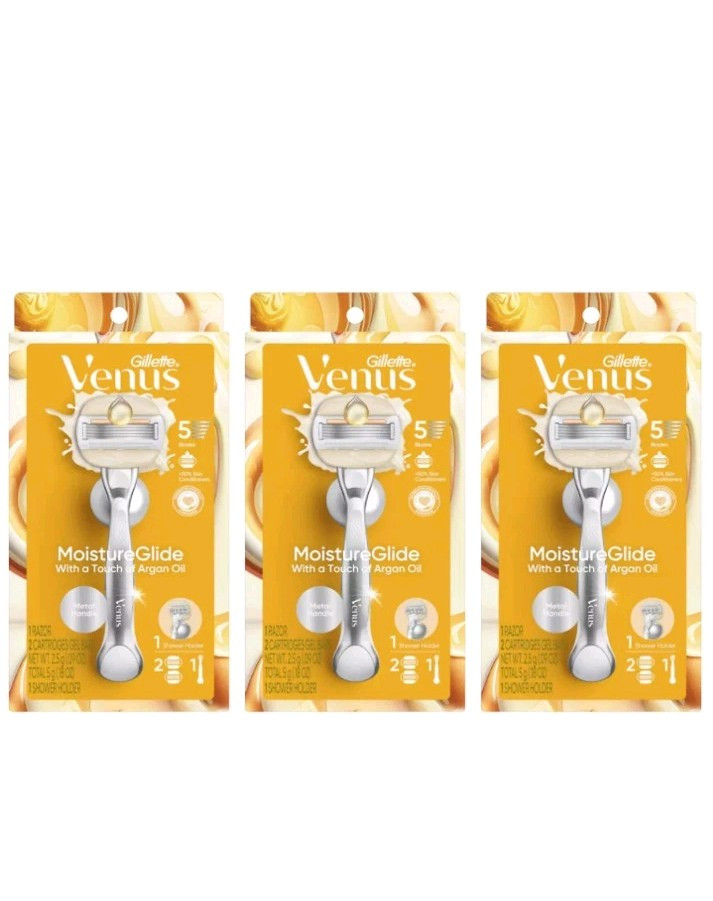 Venus MoistureGlide 5-Blade-1 Razor 2 Refill each-3 Pack=3 Holders, 6 Cartridges