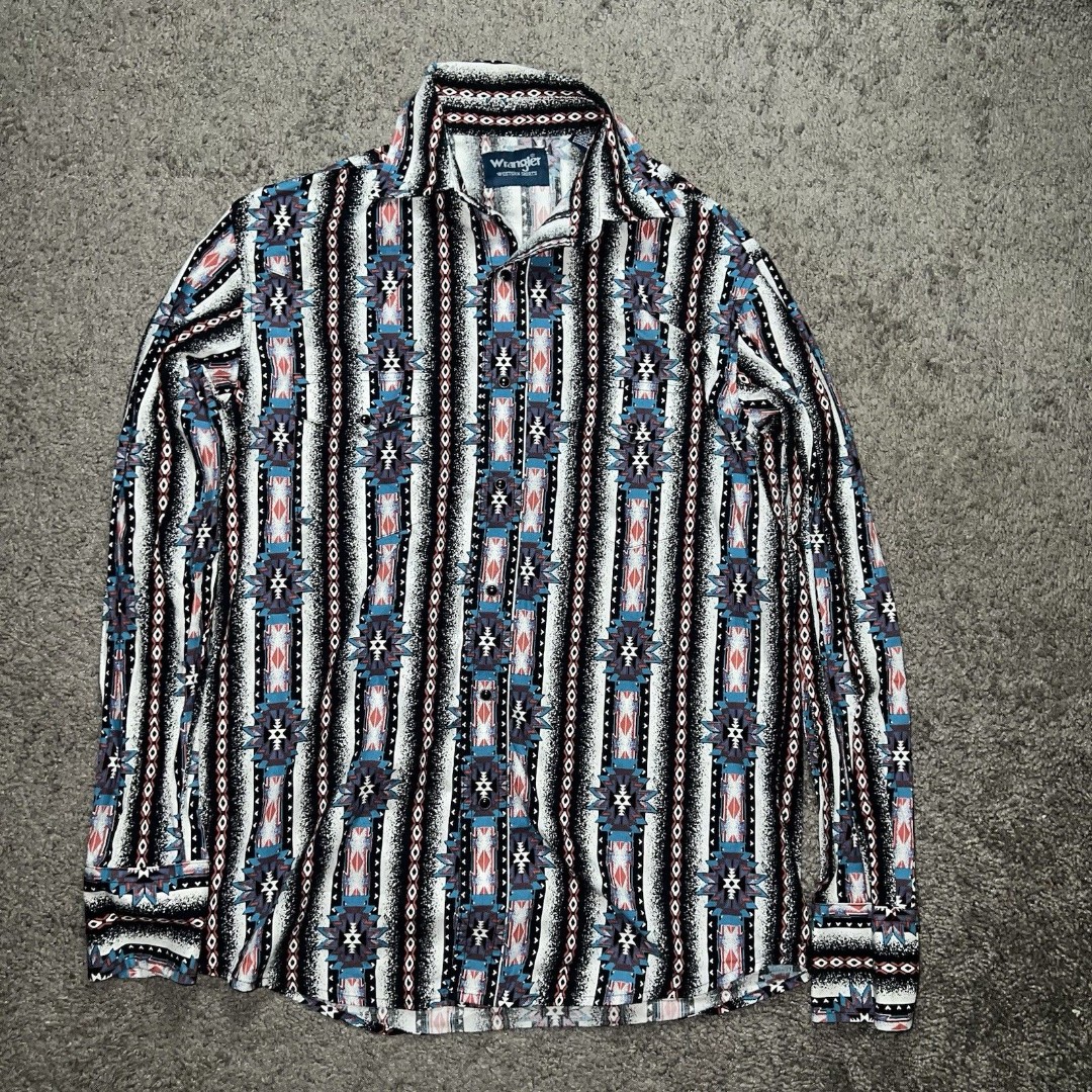 Vintage Wrangler Pearl Snap Western Checotah Aztec Longsleeve Large