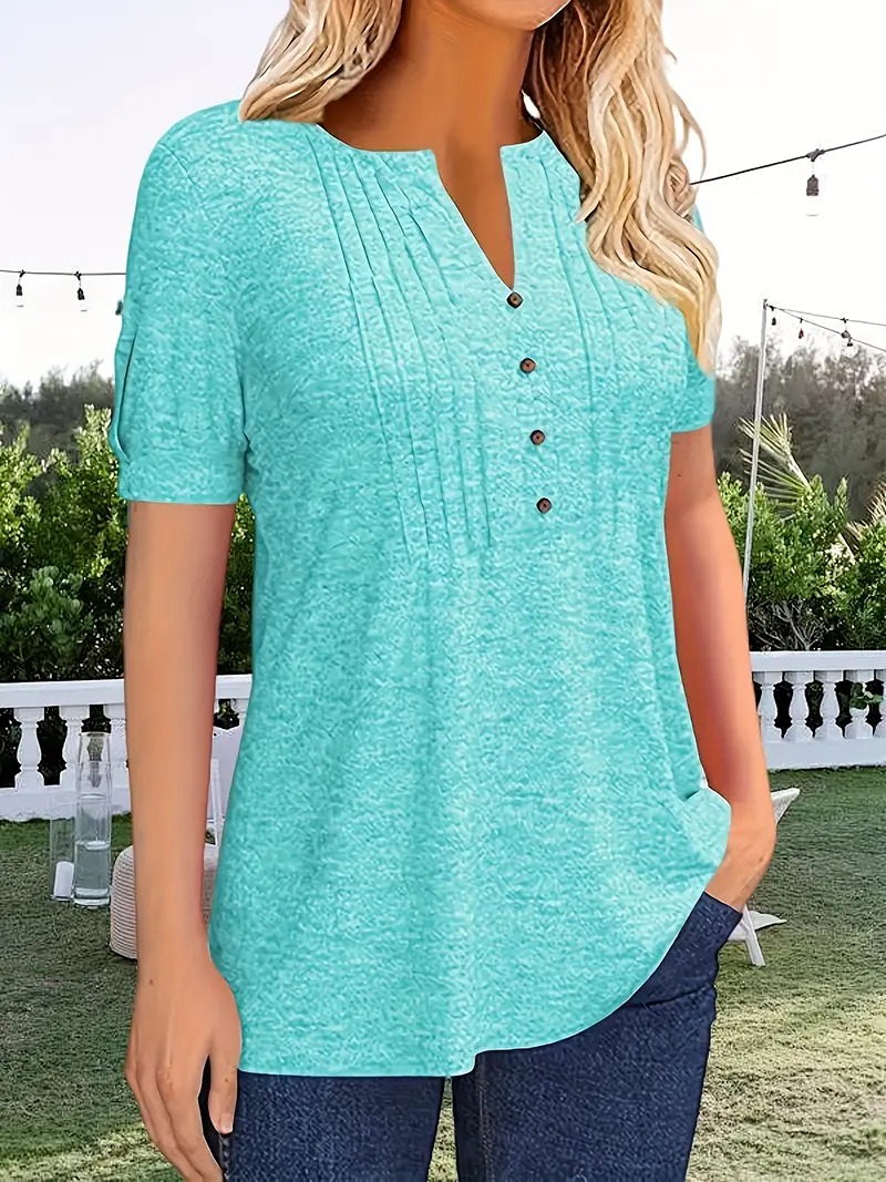 Summer Pleated V-Neck Tee Effortless Style Comfort
