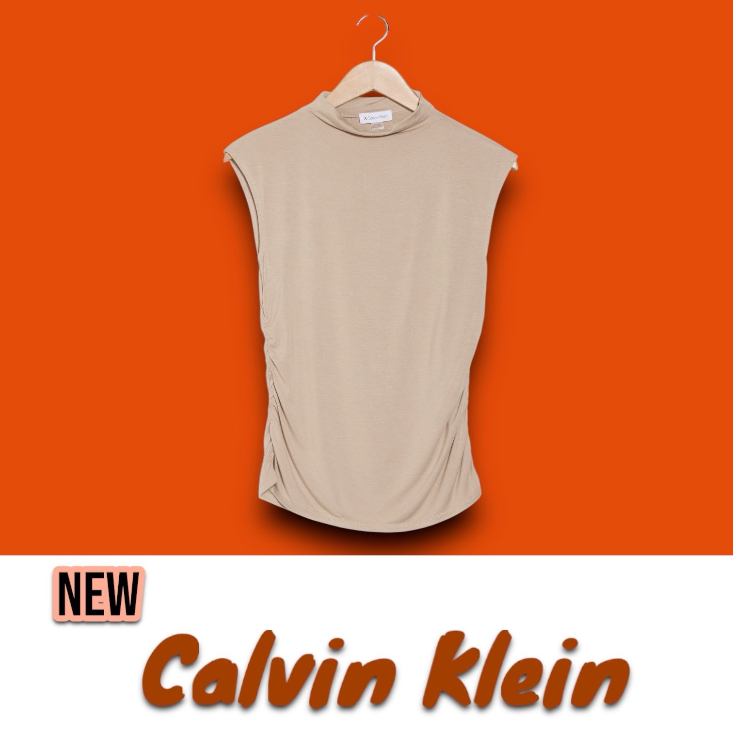 New Calvin Klein Mock Neck Sleeveless Top Mushroom