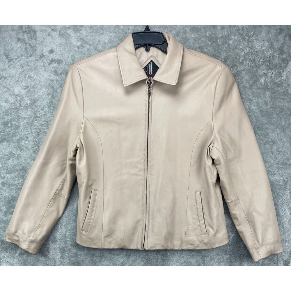TIBOR Leathers Women's Leather Jacket Beige Size XL Full Zip Pockets