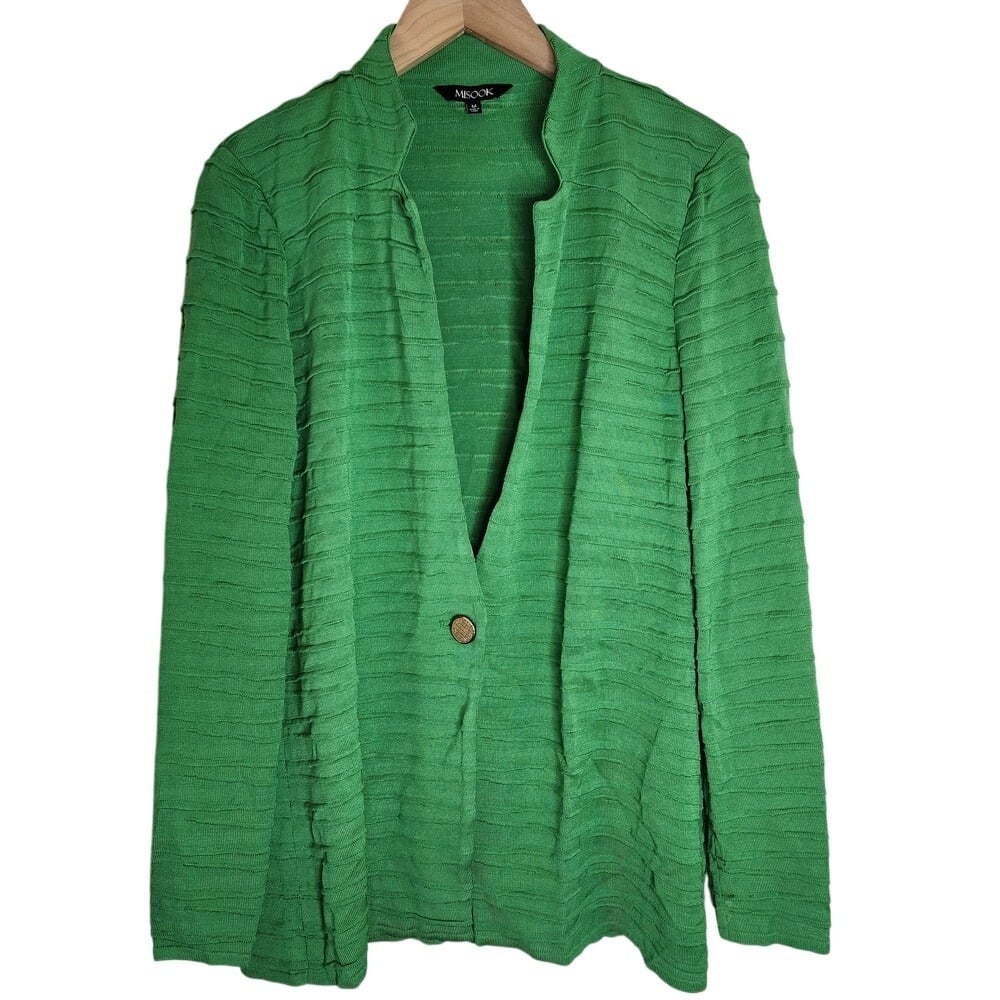 Misook Cardigan Blazer Women's Medium Sweater Long Sleeve Office Button Green
