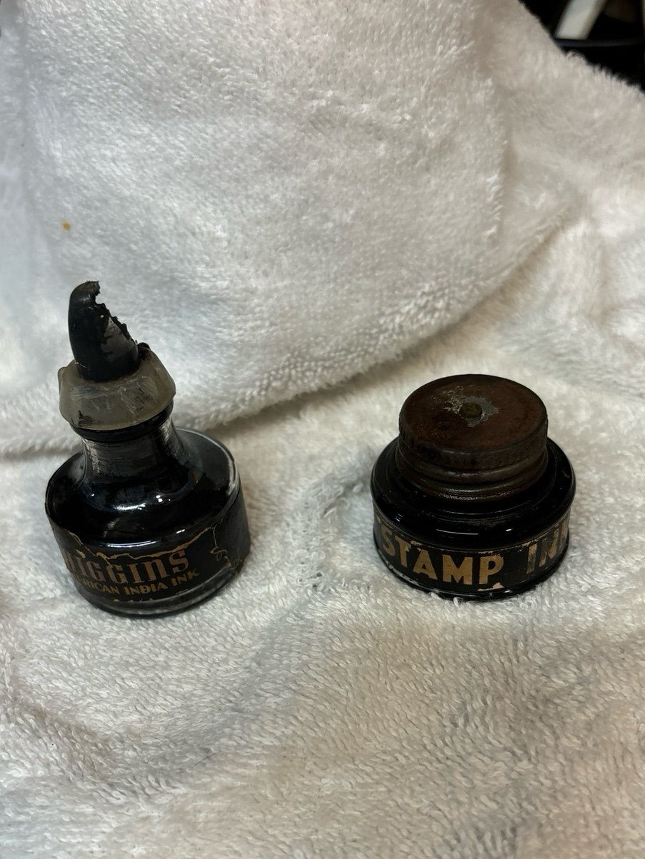 Vintage ink bottle and Ink stamp