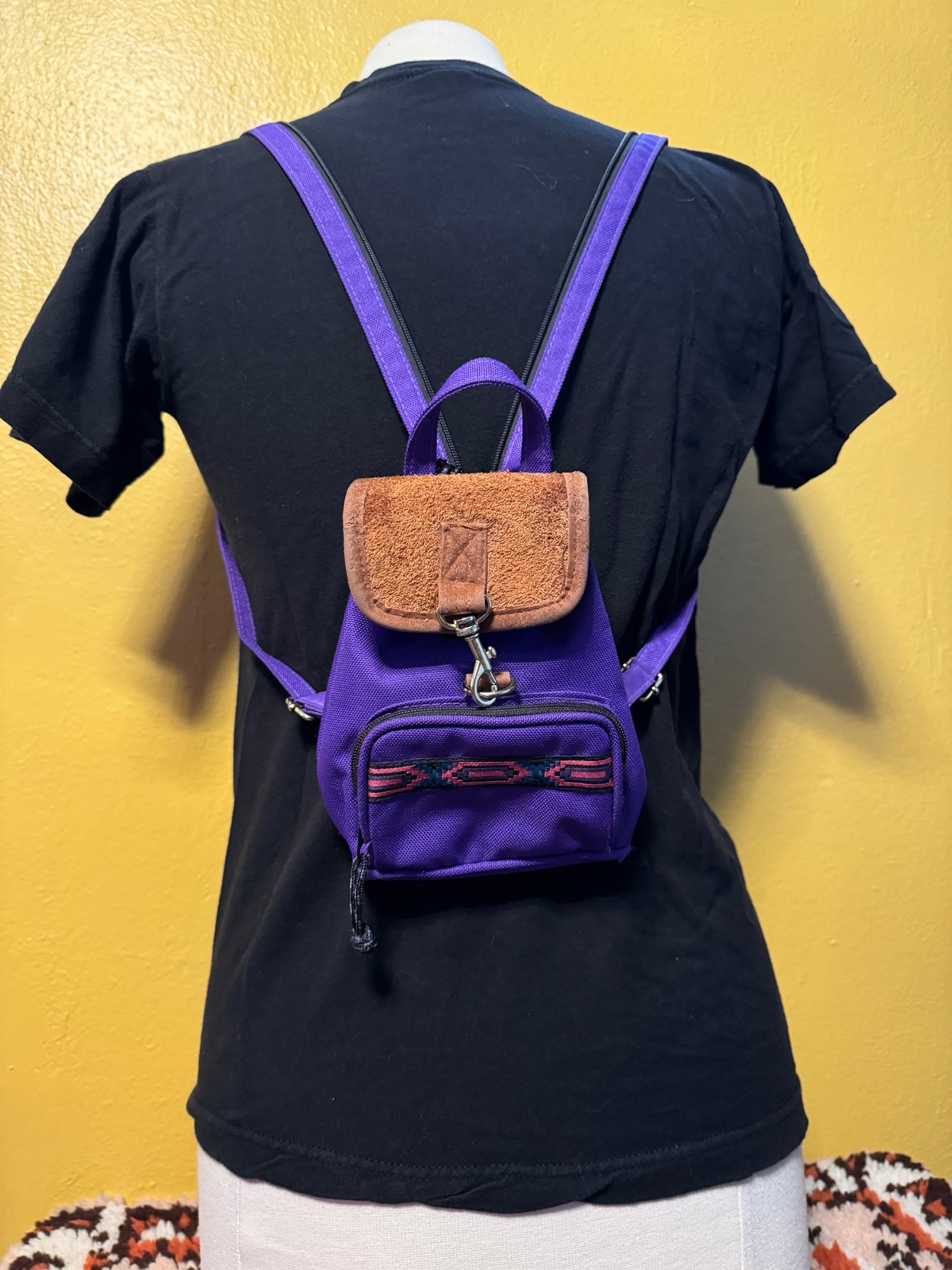Vintage 90s Mini Backpack Drawstring Style Purple & Brown / Micro Mini Backpack