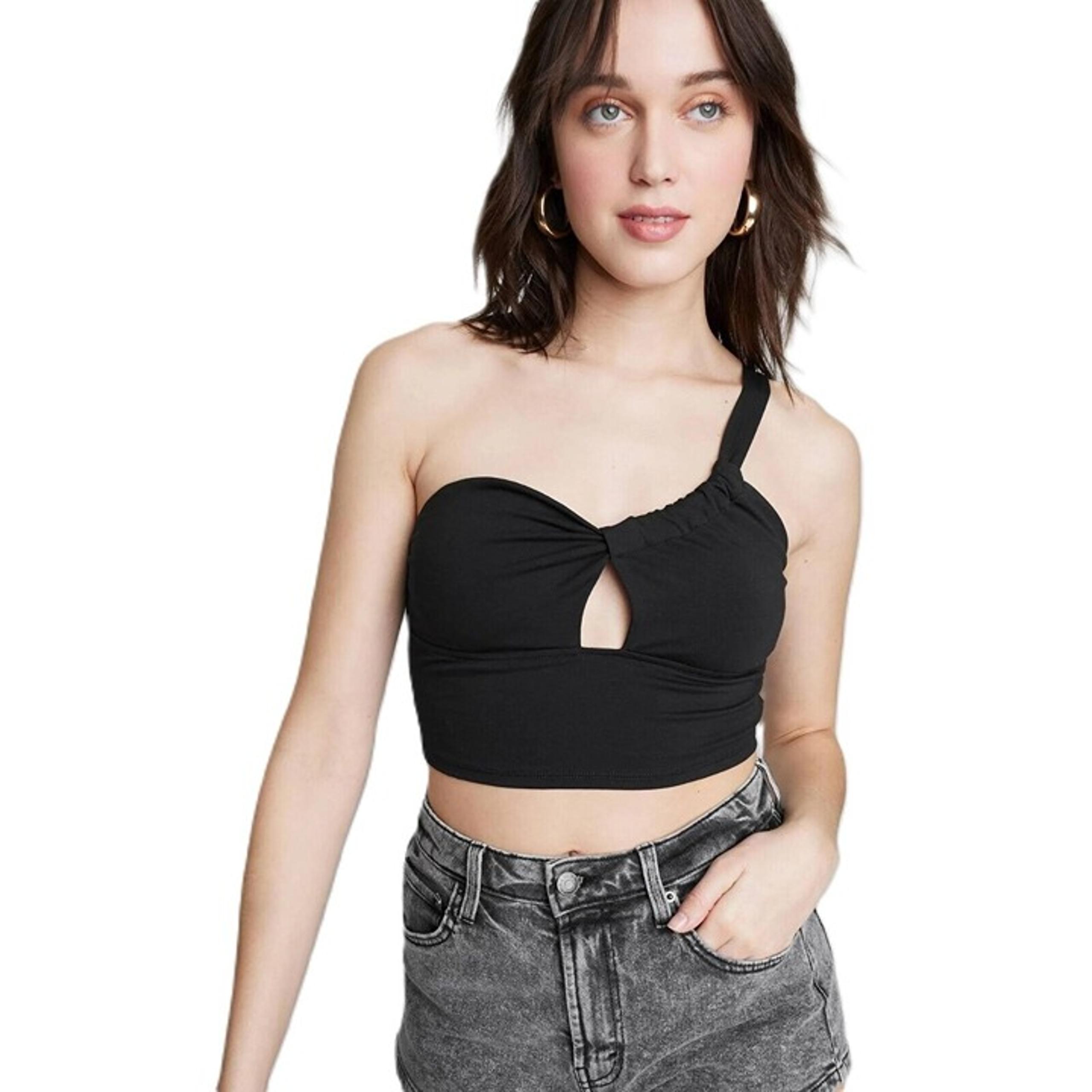 Wild Fable Women's XS Slim Fit Cut Out One Shoulder Cropped Tiny Black Tank Top