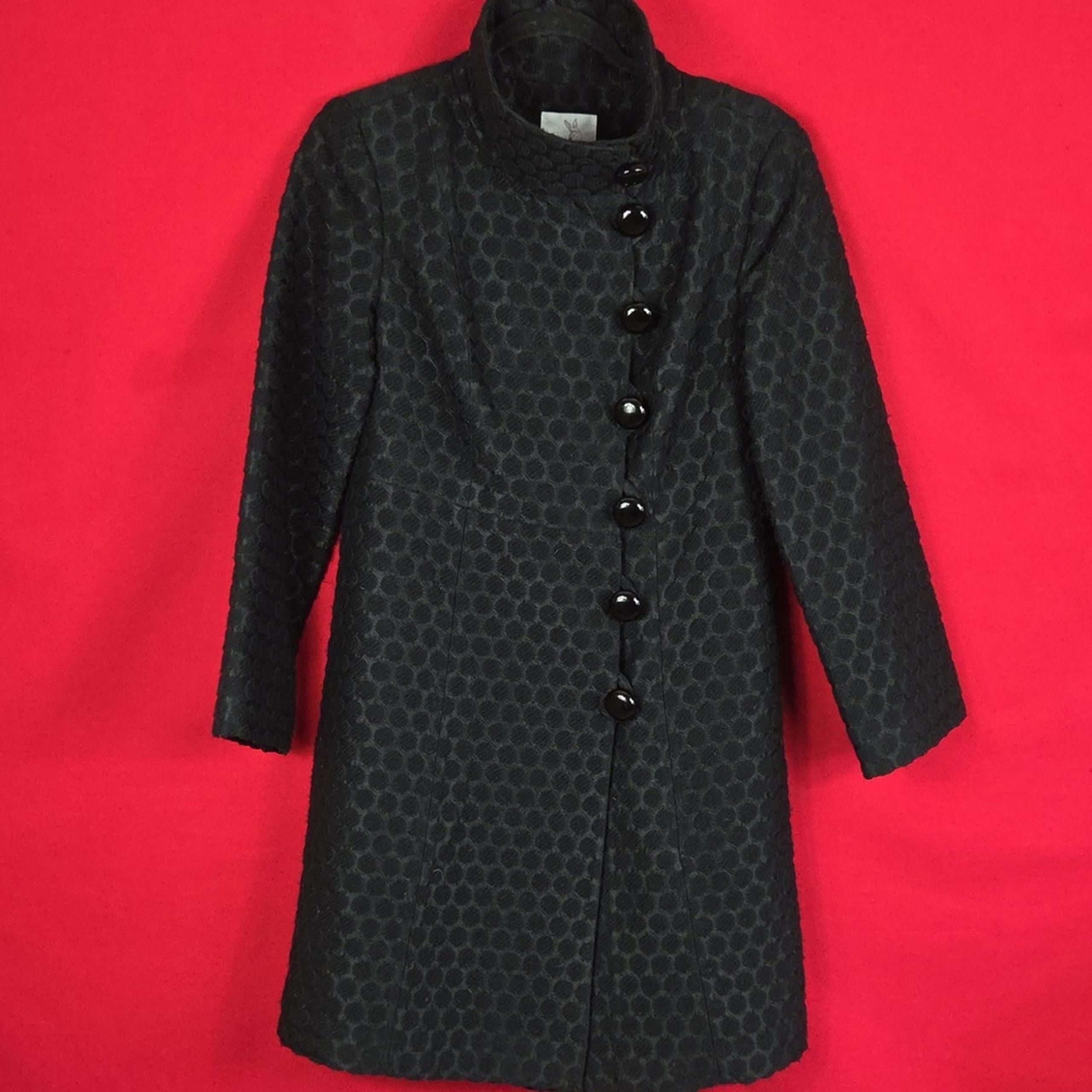 TIBI Pea Coat Polka Dot Black Wool Blend Womens Size 4