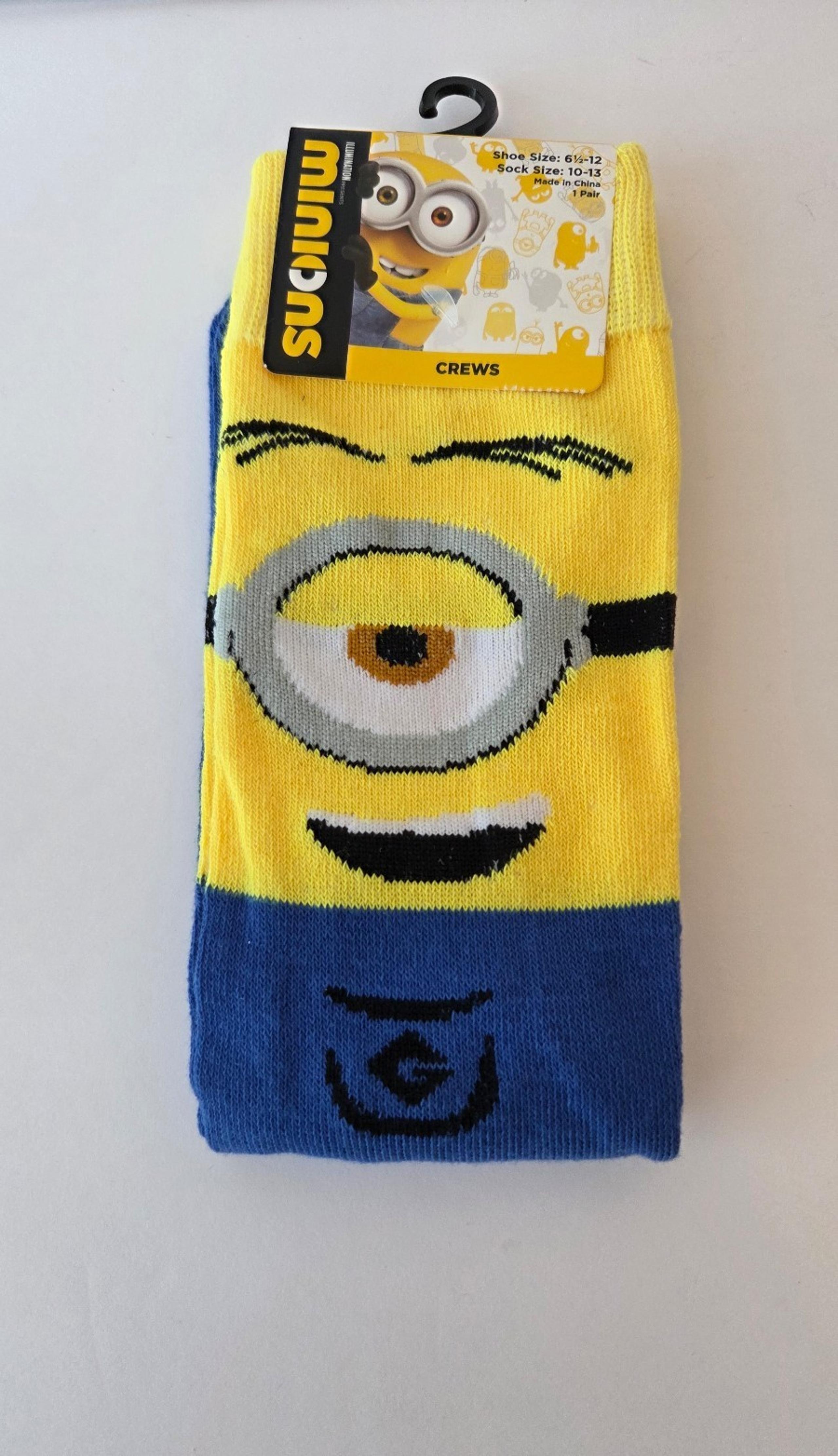Minions Crew Socks Mens 10-13 Shoe Size 6 1/2-12 Novelty