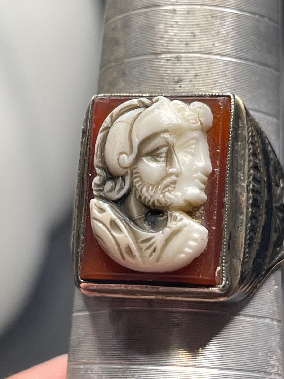 Sterling Roman double face man cameo ring