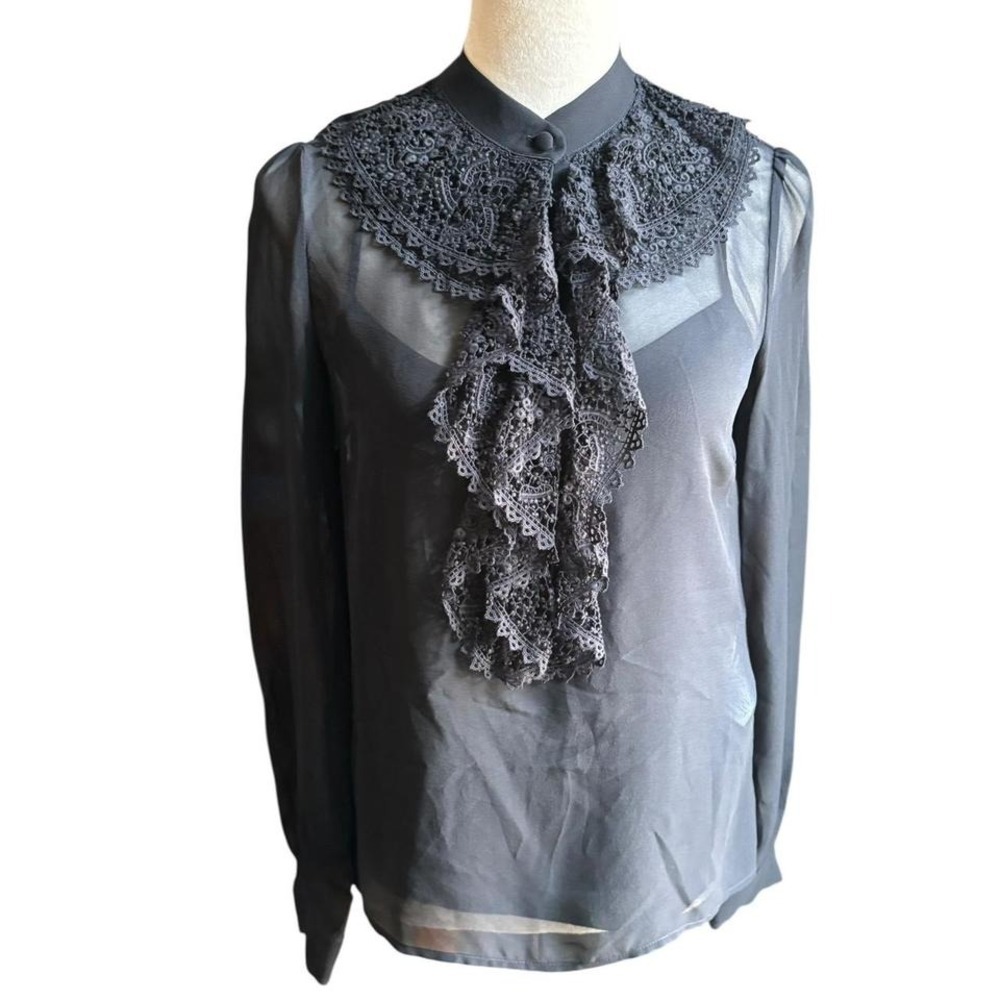 Red Valentino Sheer Lace Blouse – Romantic Gothic Black Top w/ Detachable Tank