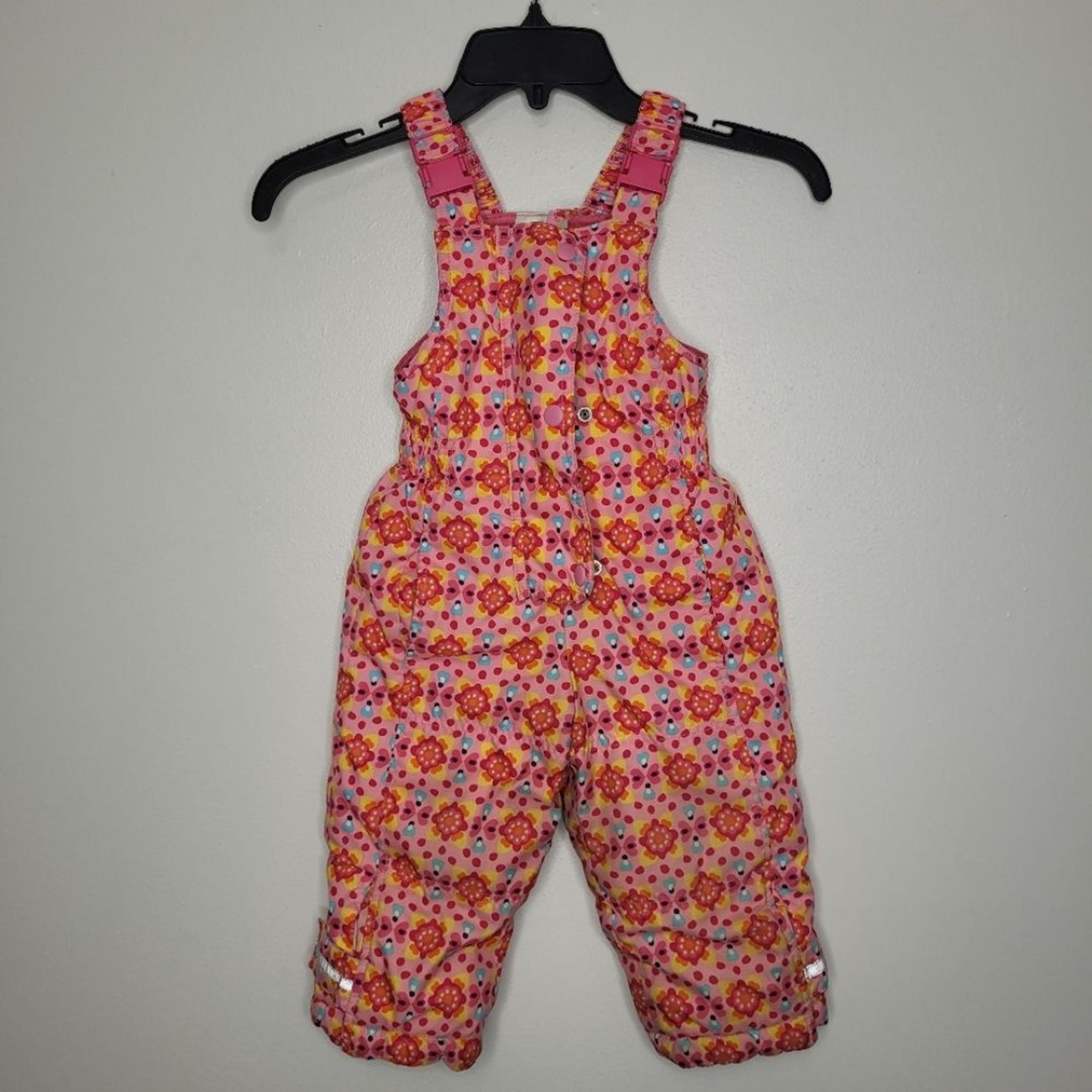 Hanna Andersson Girl Bib Snow Pants size 80 Pink Geometric Print