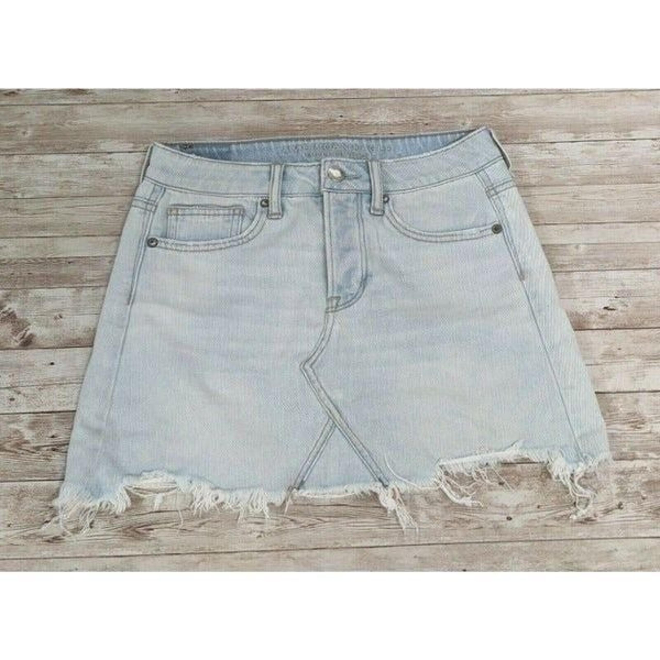 American Eagle Outfitters Womens Size 0 Blue Cut Off Mini A Line Denim Skirts