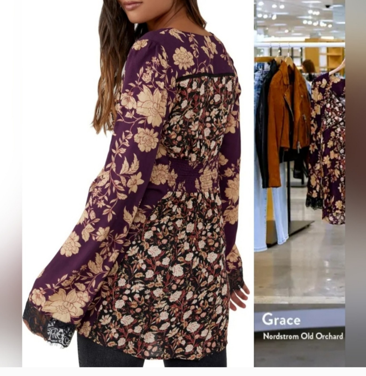 FREE PEOPLE Odette Floral Long Sleeve Tunic  Long bell sleeves with chic la
