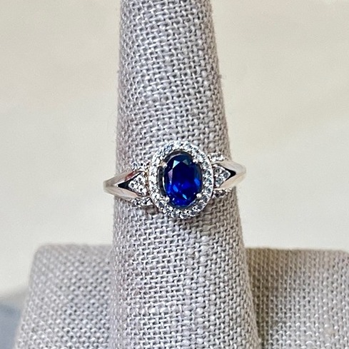 Sterling Silver Blue Sapphire and Cubic Zirconia Ring SR-4407