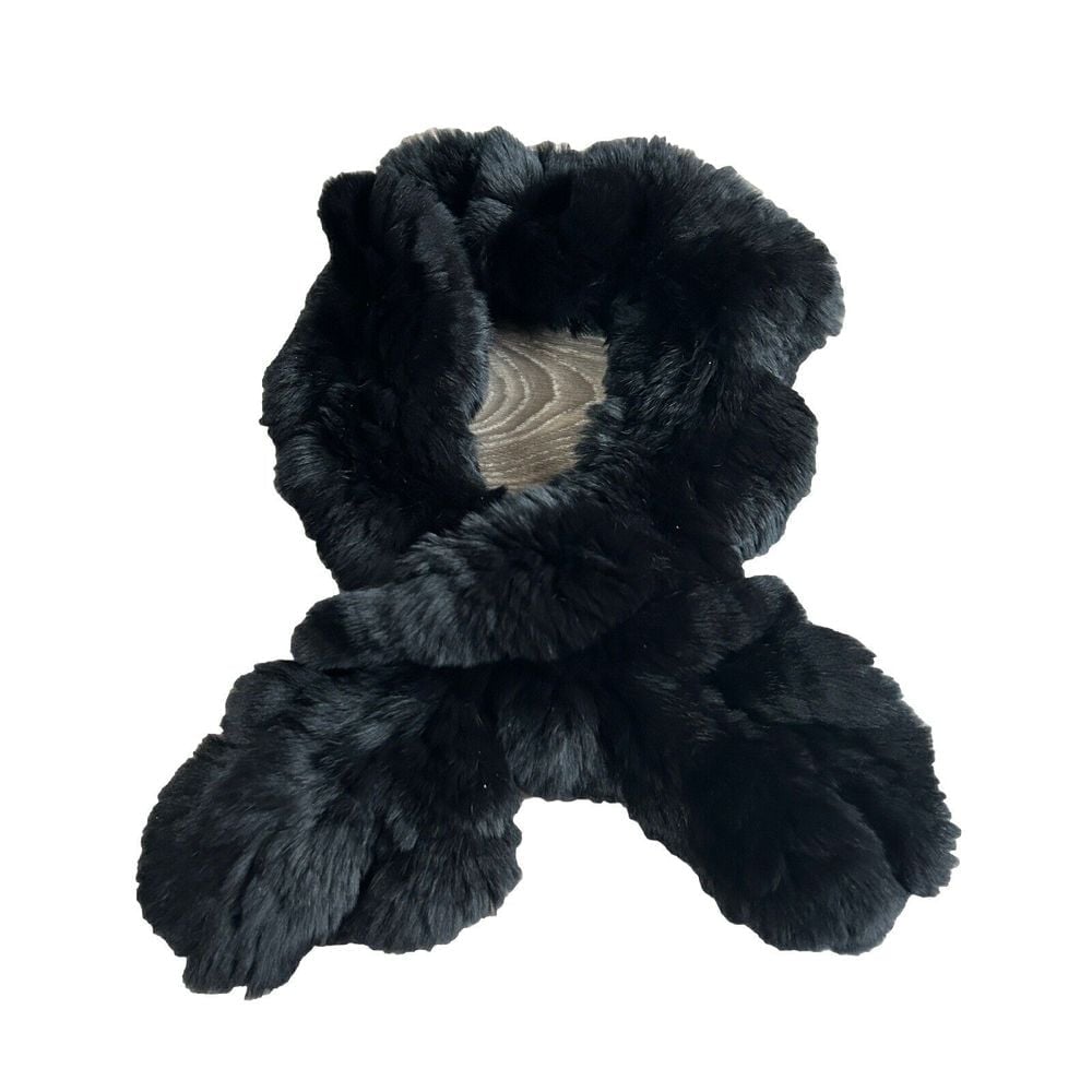 Linda Richards Womens Rex Rabbit Fur Pull Through Neck Scarf Black Fluffy Warm