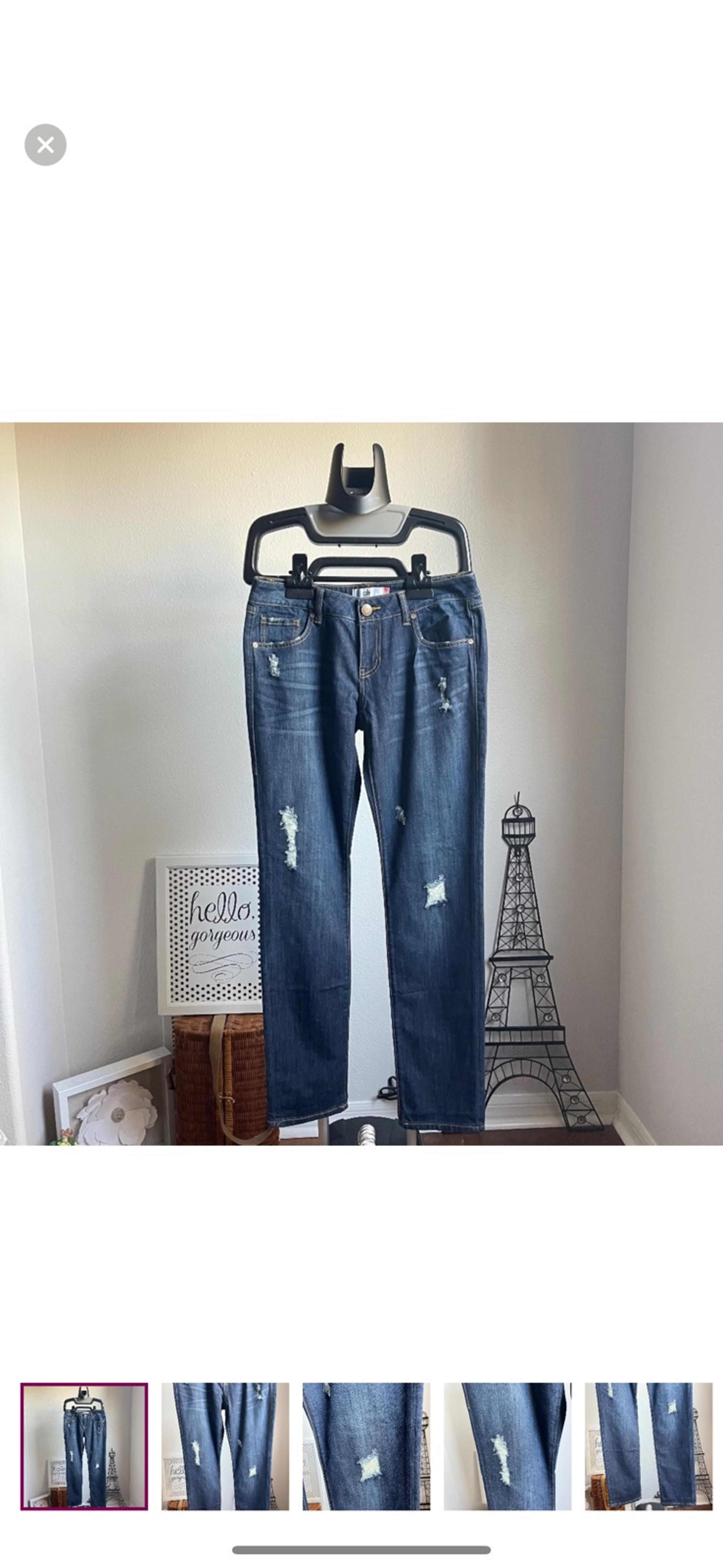 Cabi Slim Boyfriend Jeans Distressed Denim Medium Wash Stretch Sz 4