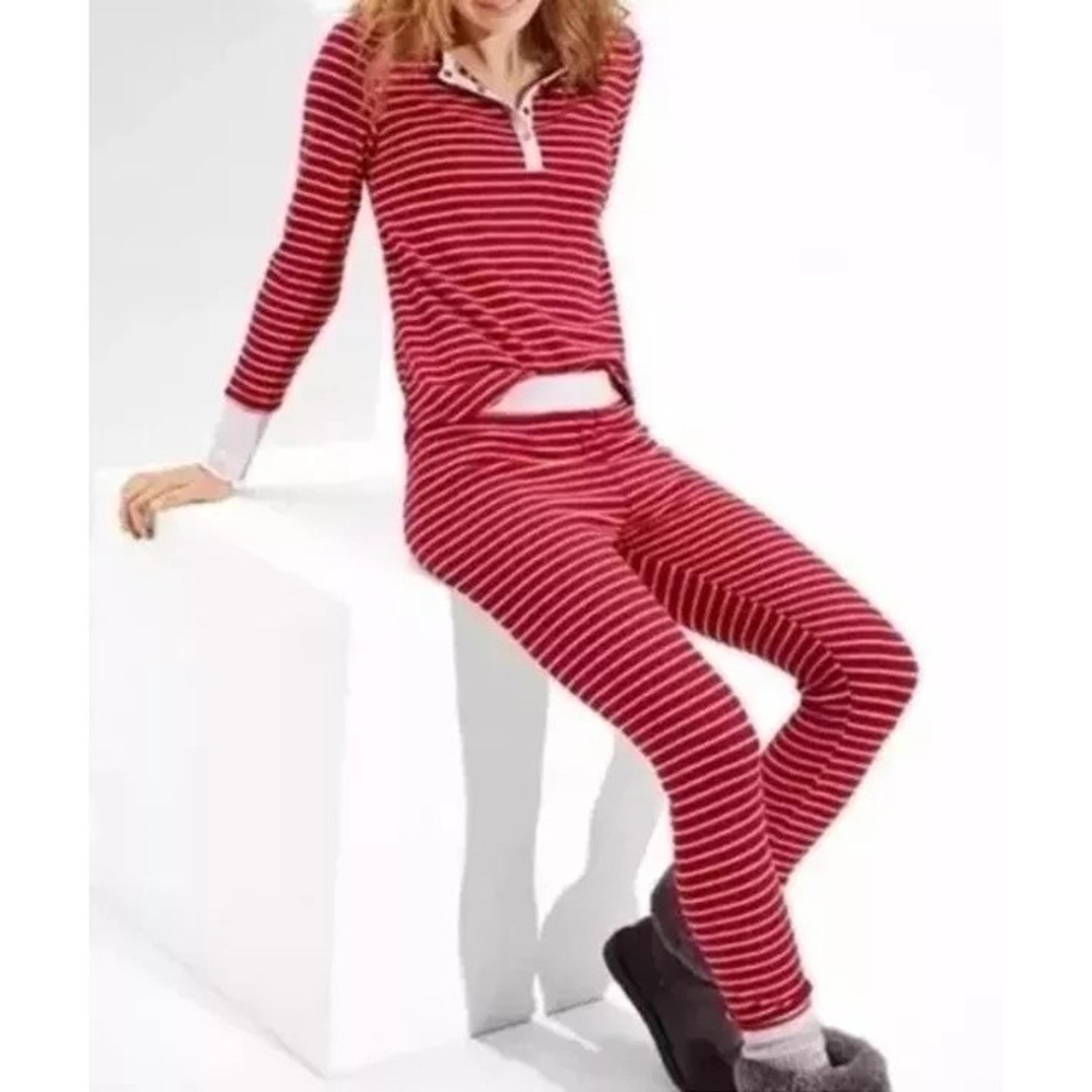 American Eagle Women's M Red White Stripe 2 Piece Thermal Pajama Set Holiday