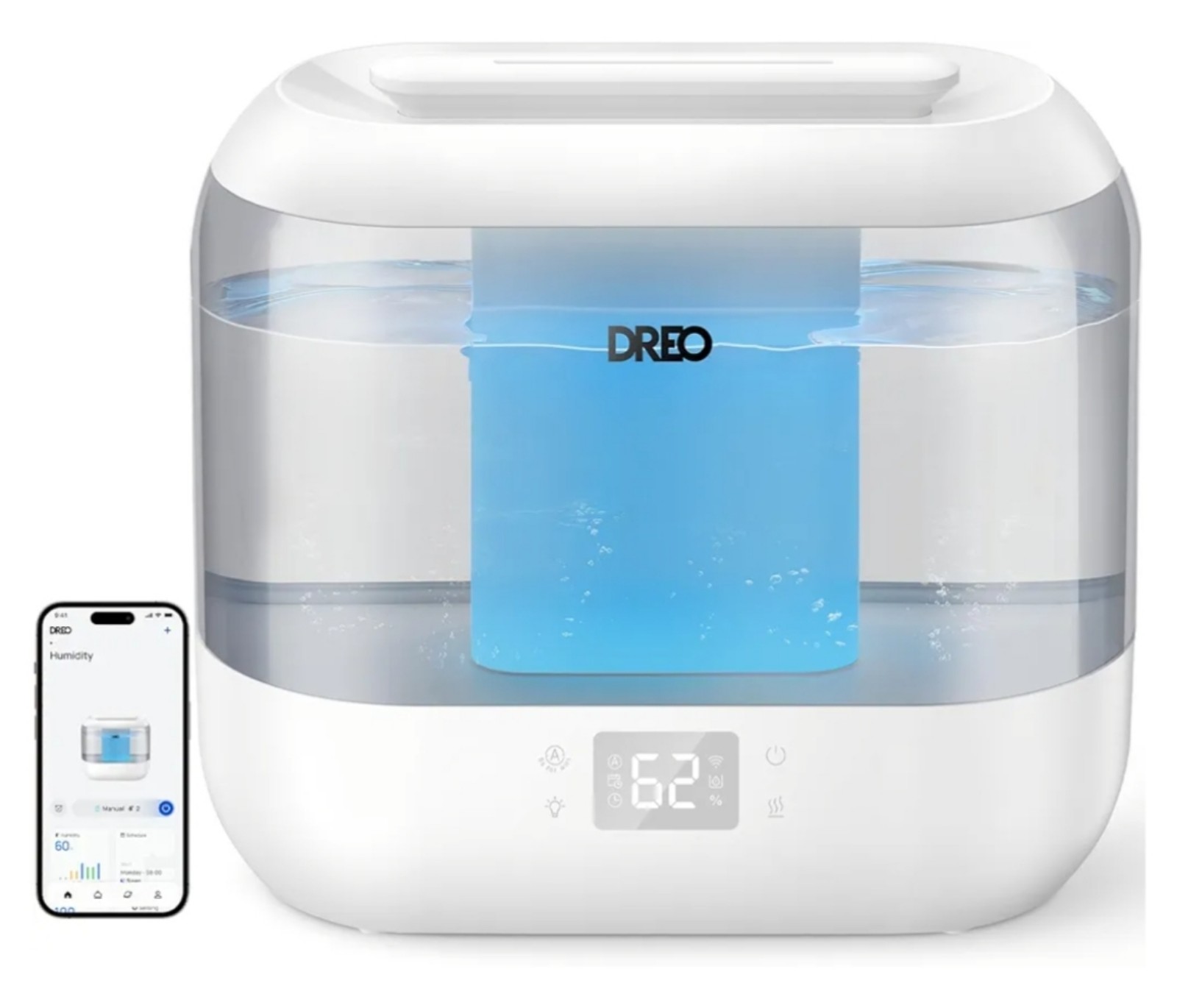 Dreo Smart Humidifiers for Bedroom, Top Fill 4L Cool Mist Humidifier with Nightl