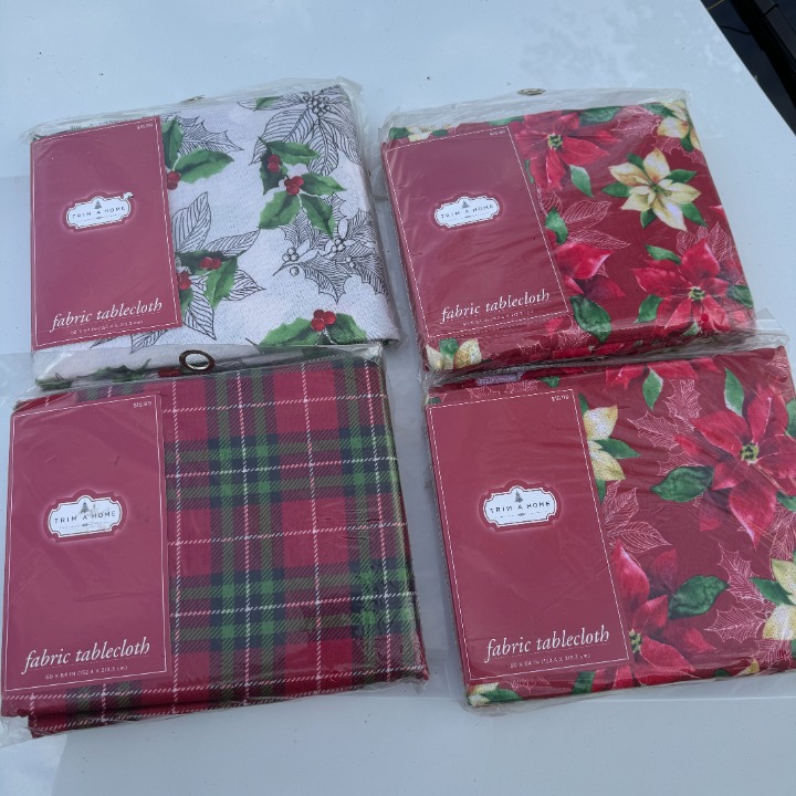Christmas Trim a Home Fabric Tablecloth 60X84 4 packages New