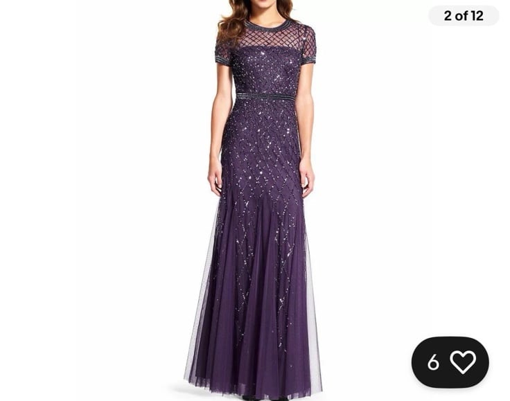 Adrianna Papell Women's Short-Sleeve Grid Beaded Gown | Sz 2