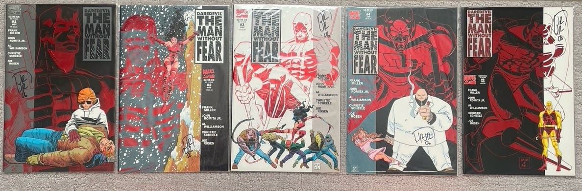 Lot daredevil 1-5 Frank millers series signed by artist John Romita JR with COA