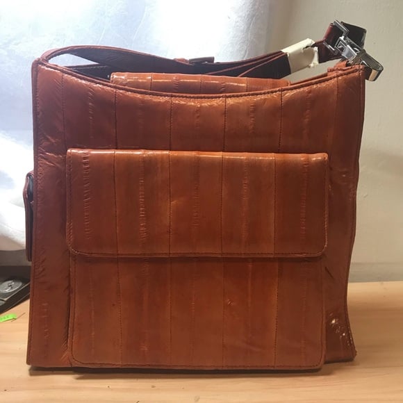 Lee Sands Buttery Eel Skin Burnt Sienna Terracotta Orange Handbag Boho