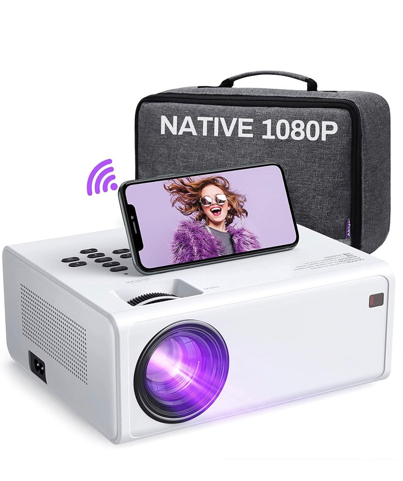 Native 1080P WiFi Projector, 300'' Max iOS & Android Wireless Connection Phone
