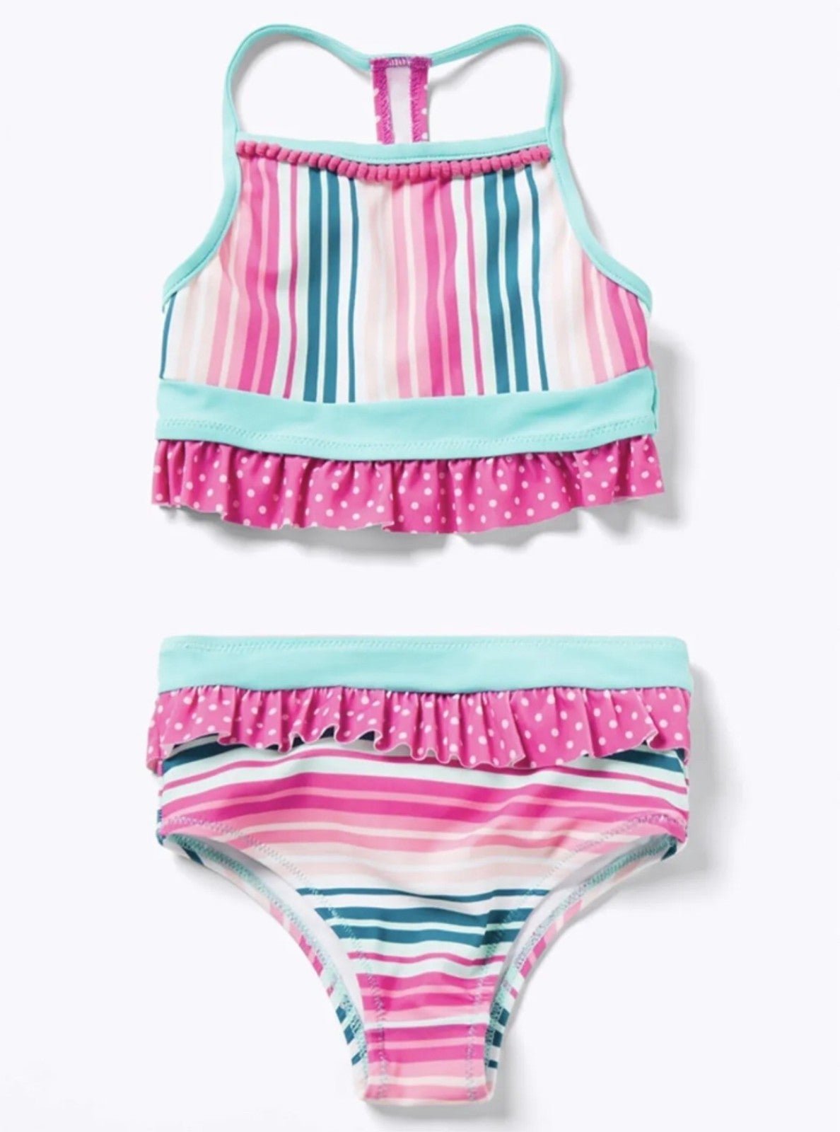 NWT Matilda Jane Enchanted Garden Striped Girls Swimsuit Size 4 Bikini Tankini