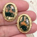 Vintage Unsigned Moss Agate Cabochon Oval Gold-tone Cufflinks