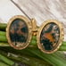 Vintage Unsigned Moss Agate Cabochon Oval Gold-tone Cufflinks