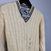Cherokee Vintage Tennis V-Neck Cable Knit Sweater Cream Cotton Men's L New