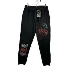REBEL Vengeance shiny sparkly beaded 90s skull jogger fleece black skater sz L