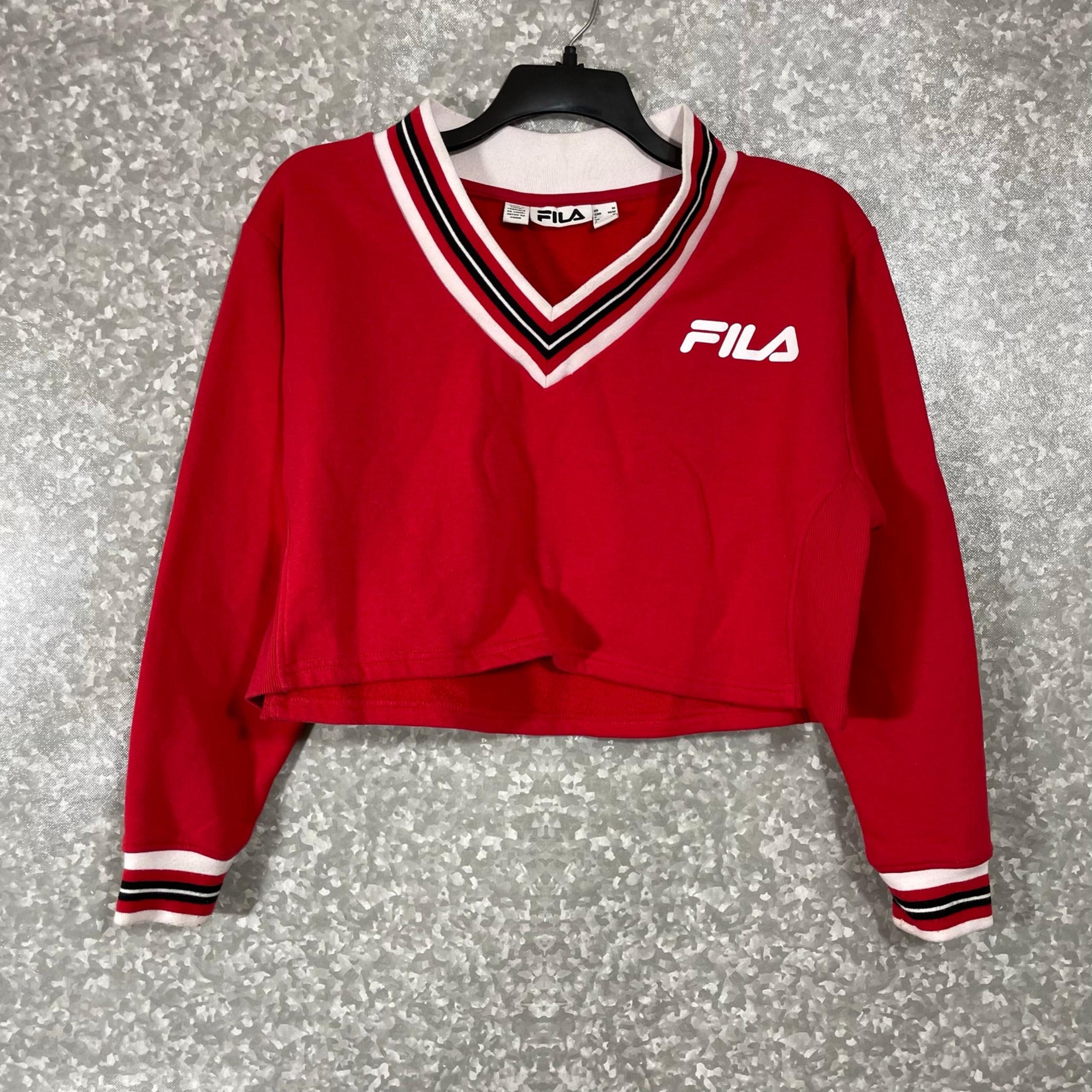 Fila Women's Red Retro 90's Style Streetwear Cropped Sweatshirt - Size Medium