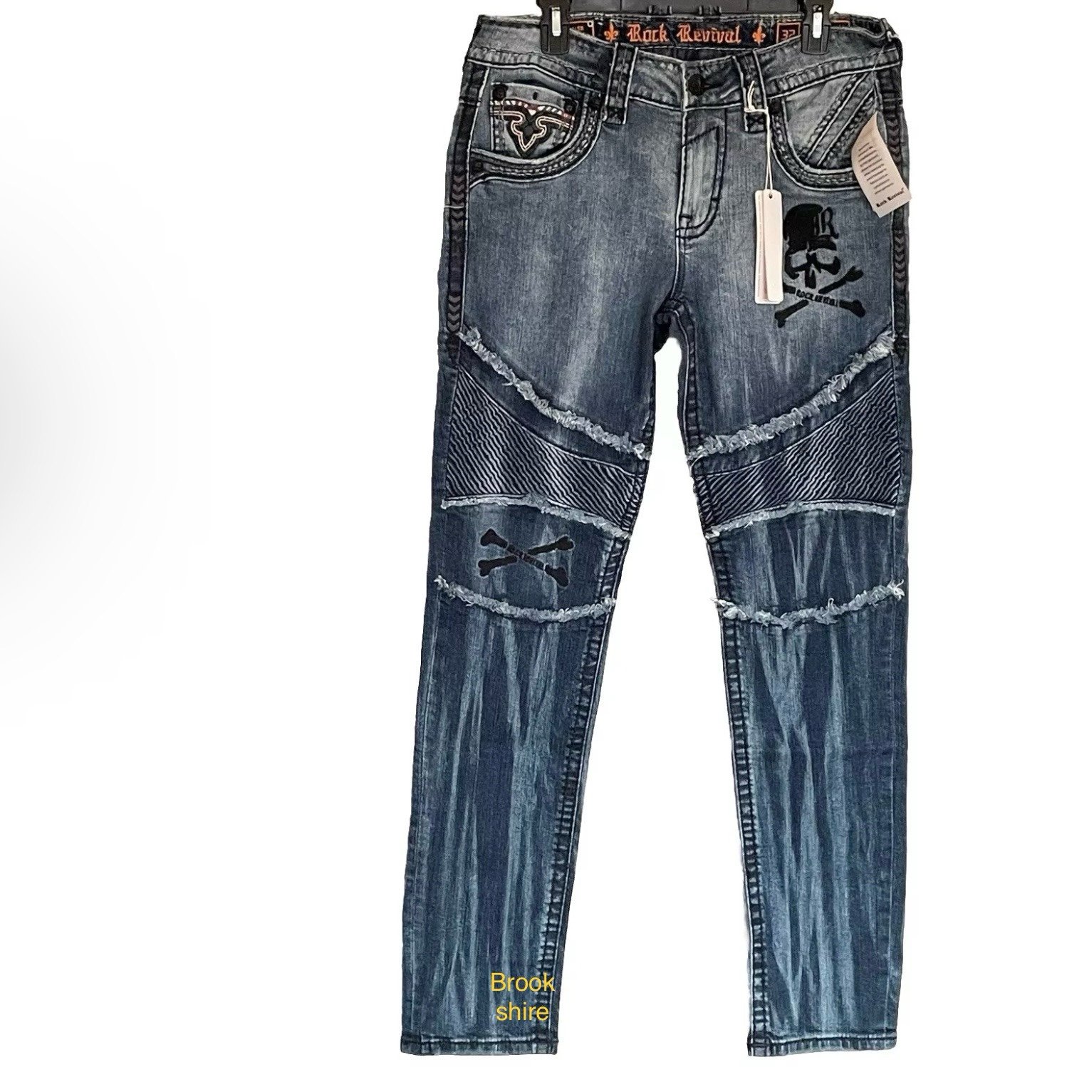 Rock Revival Jeans Montell Biker Moto Distressed Skull Denim Size 32