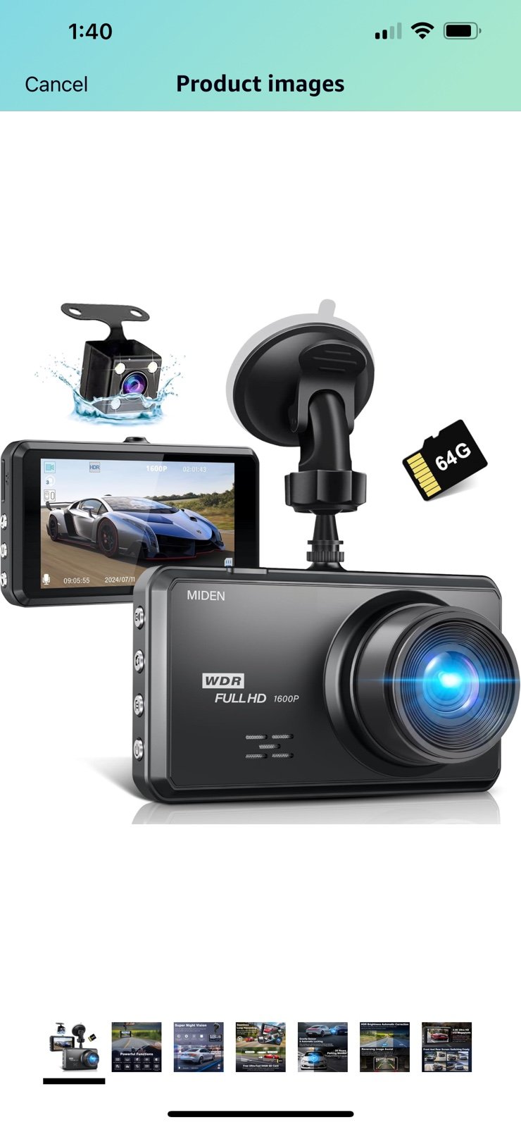 Dash Cam Front and Rear,64G SD Card,1600P+1080P FHD Dual Dash Camera for Cars,17