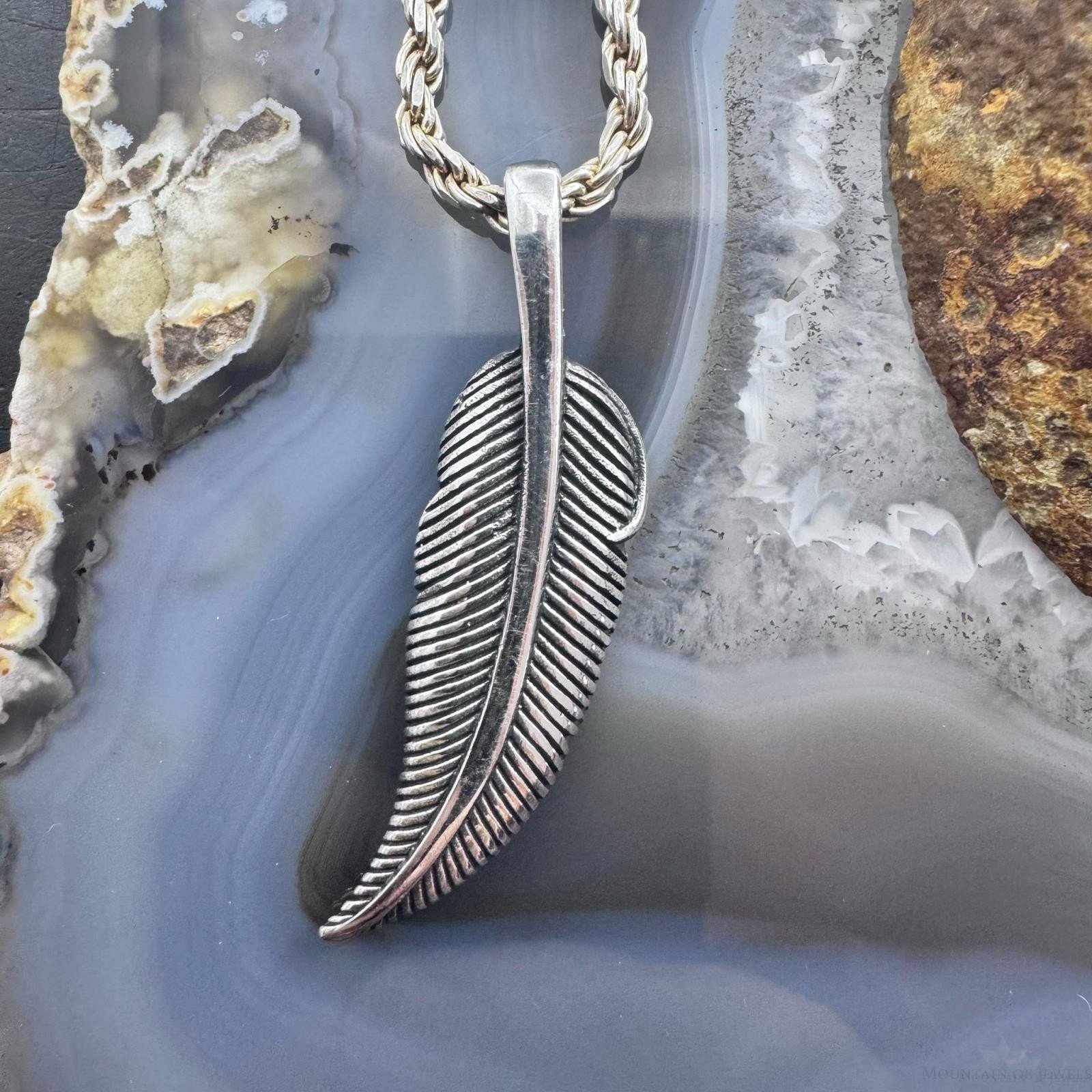 Sterling Silver Southwestern Style Engraved Feather Unisex Pendant